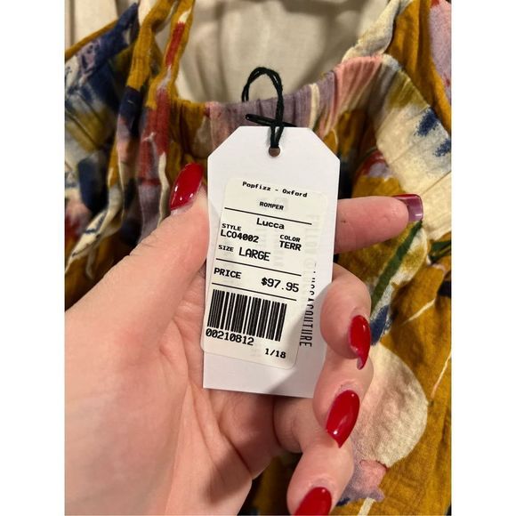 NEW!! LUCCA COILUTURE Khloe Terracotta Gold Floral Romper Size Large Flounce Ruf - Picture 10 of 15